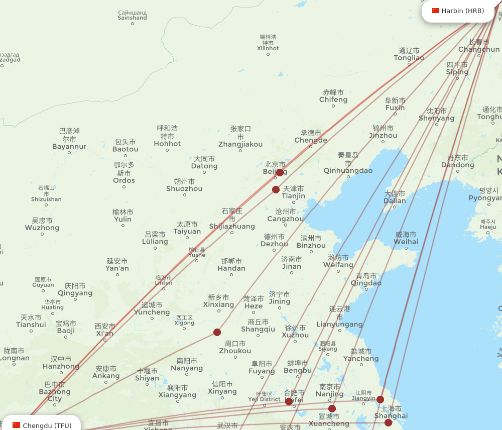 TFU to HRB flights and routes map