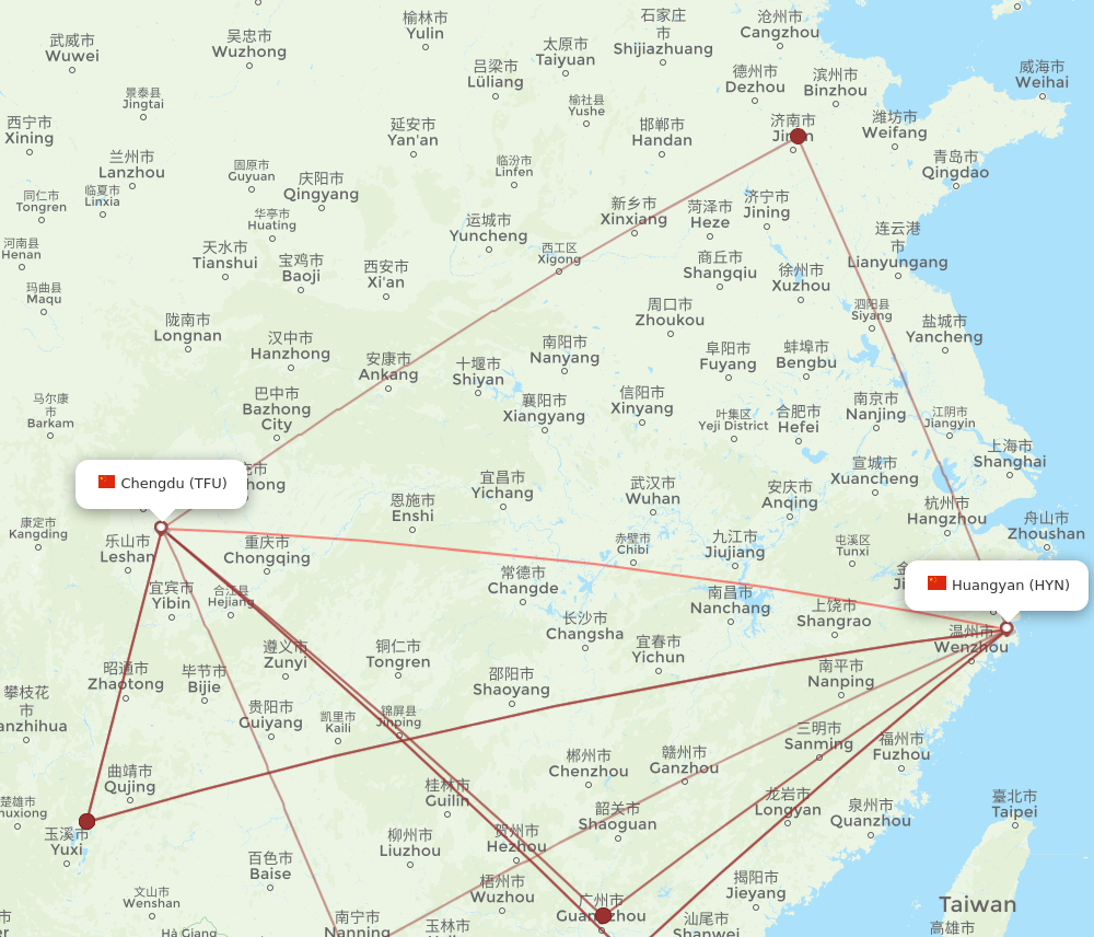 TFU to HYN flights and routes map