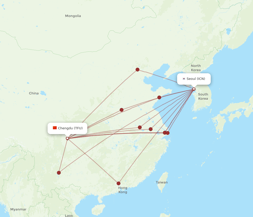 TFU-ICN flight routes