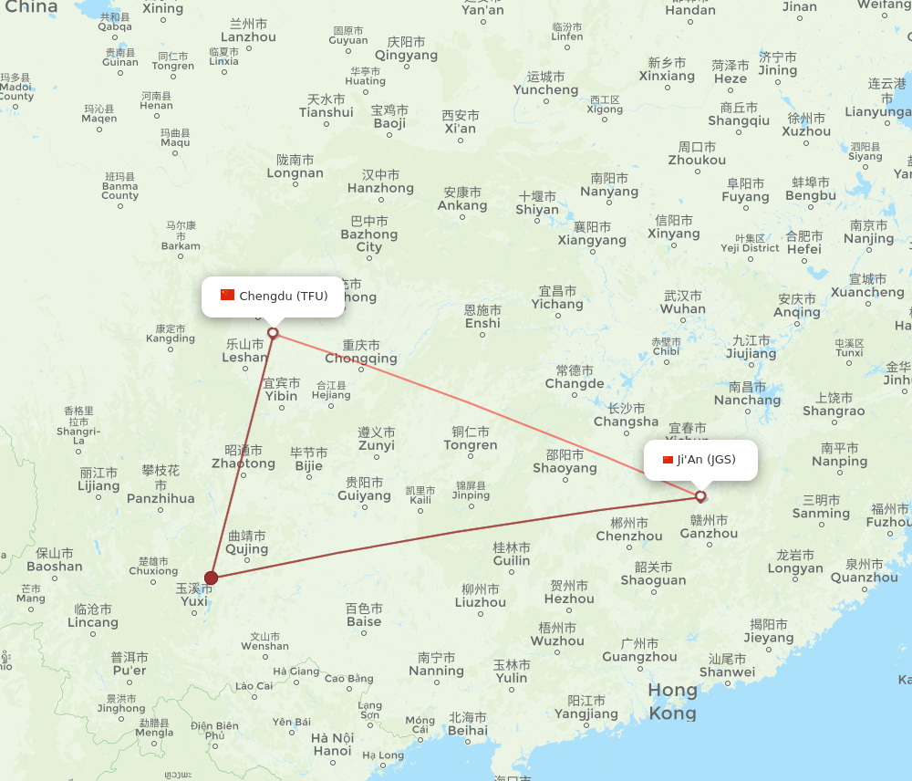 TFU-JGS flight routes