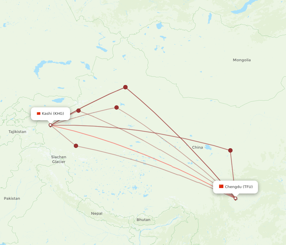 TFU-KHG flight routes