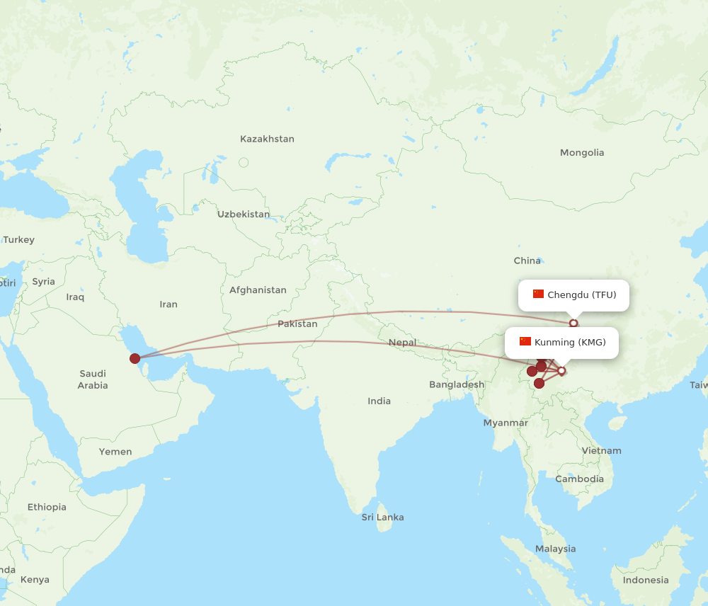 TFU-KMG flight routes