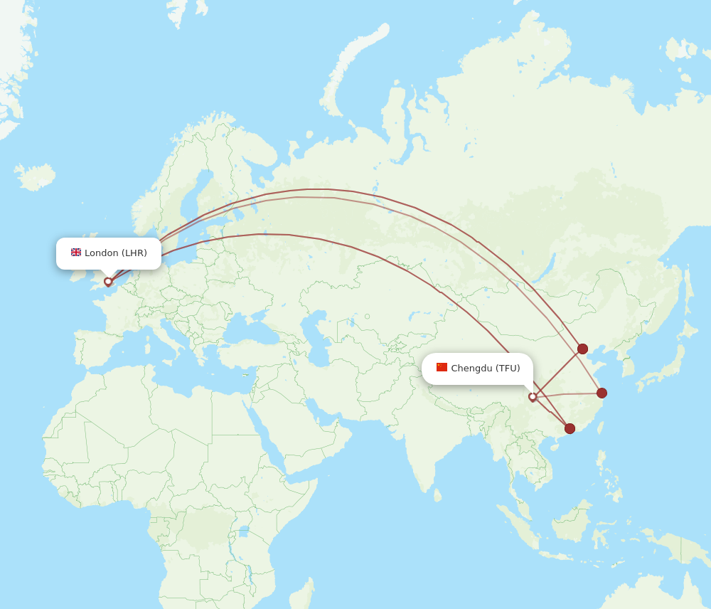 TFU to LHR flights and routes map