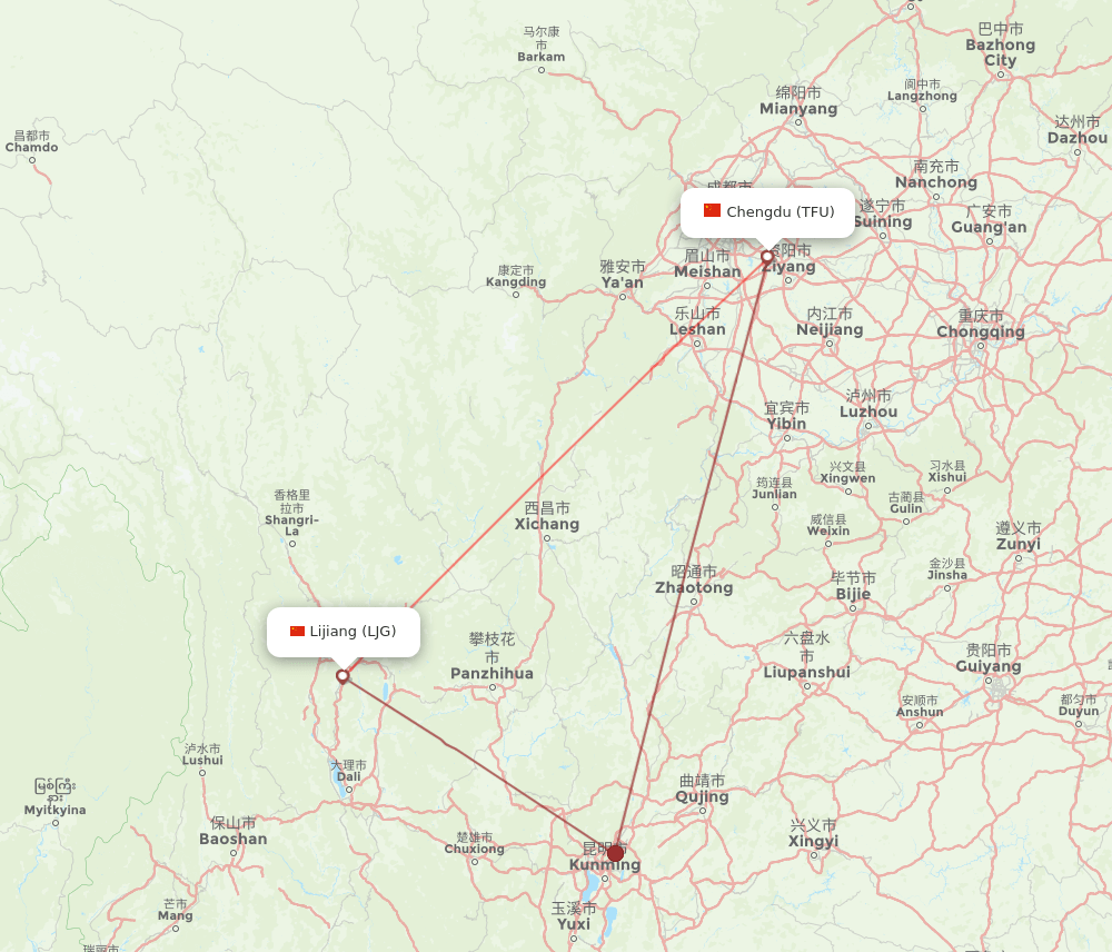 TFU to LJG flights and routes map