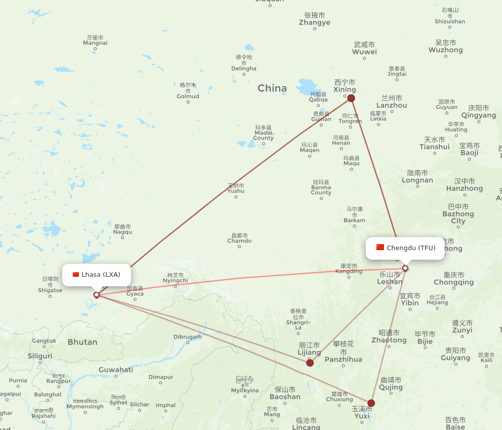 TFU-LXA flight routes