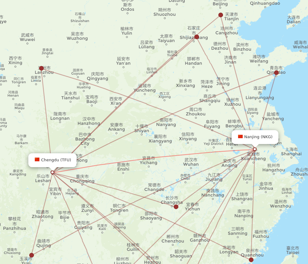TFU to NKG flights and routes map