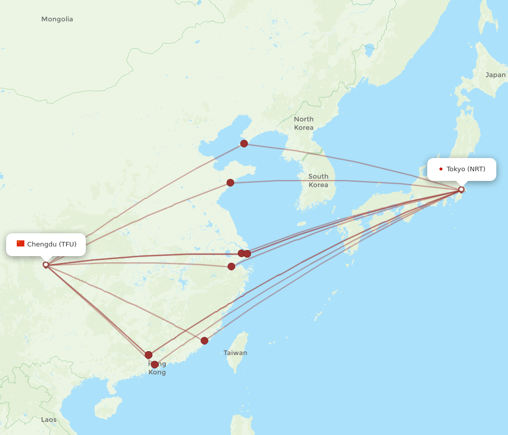 TFU-NRT flight routes
