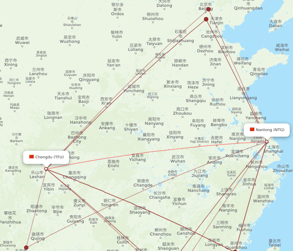 TFU to NTG flights and routes map