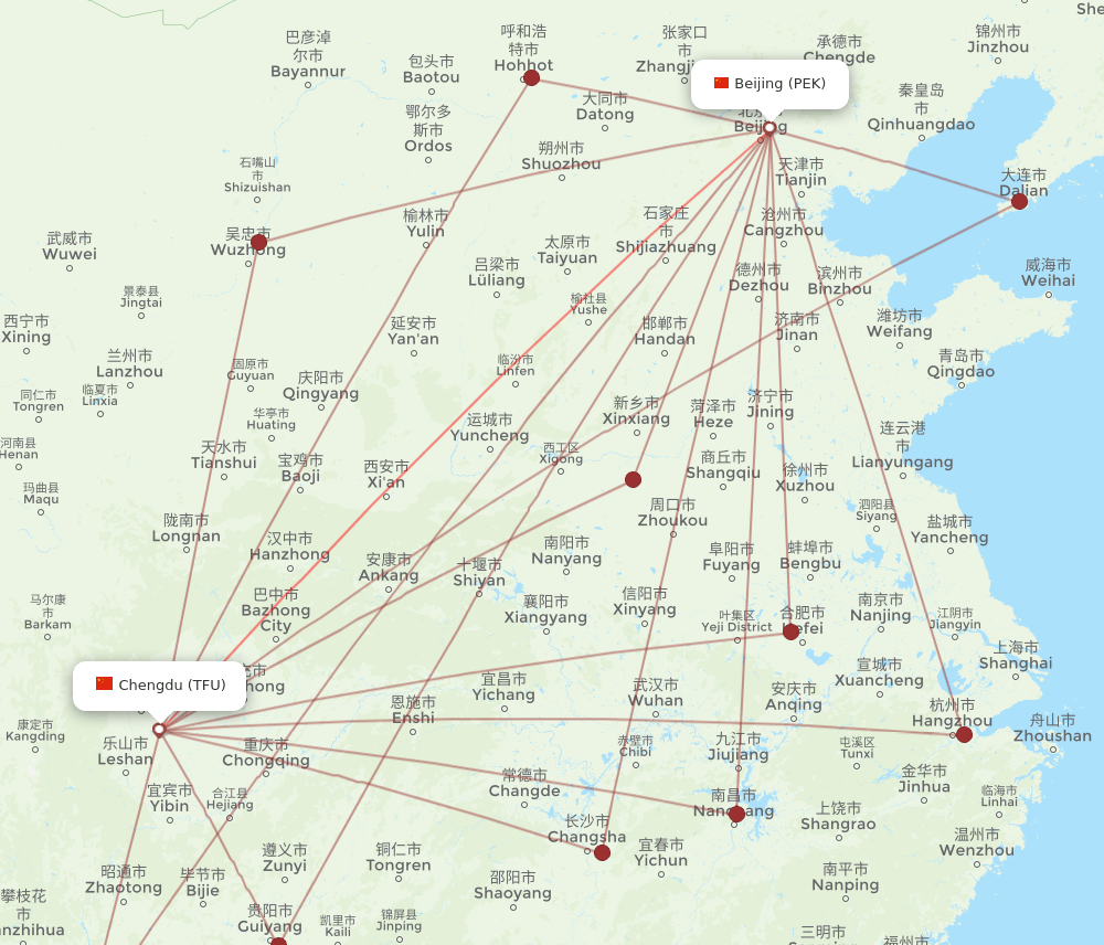 TFU-PEK flight routes