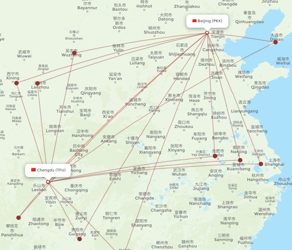 TFU to PKX flights and routes map
