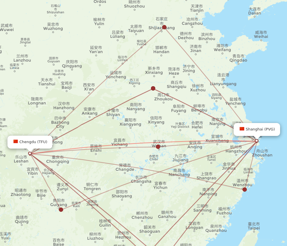 TFU to PVG flights and routes map