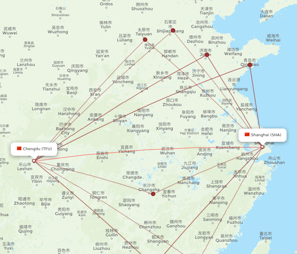 TFU to SHA flights and routes map
