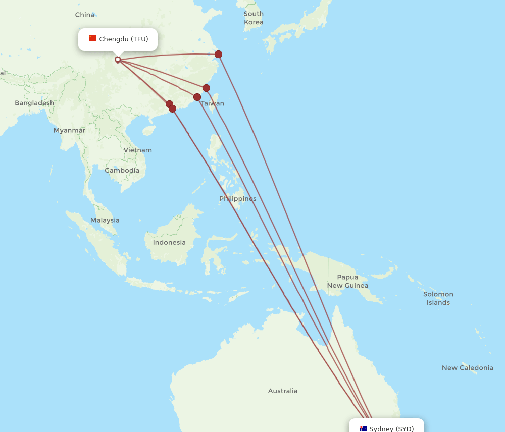 TFU-SYD flight routes