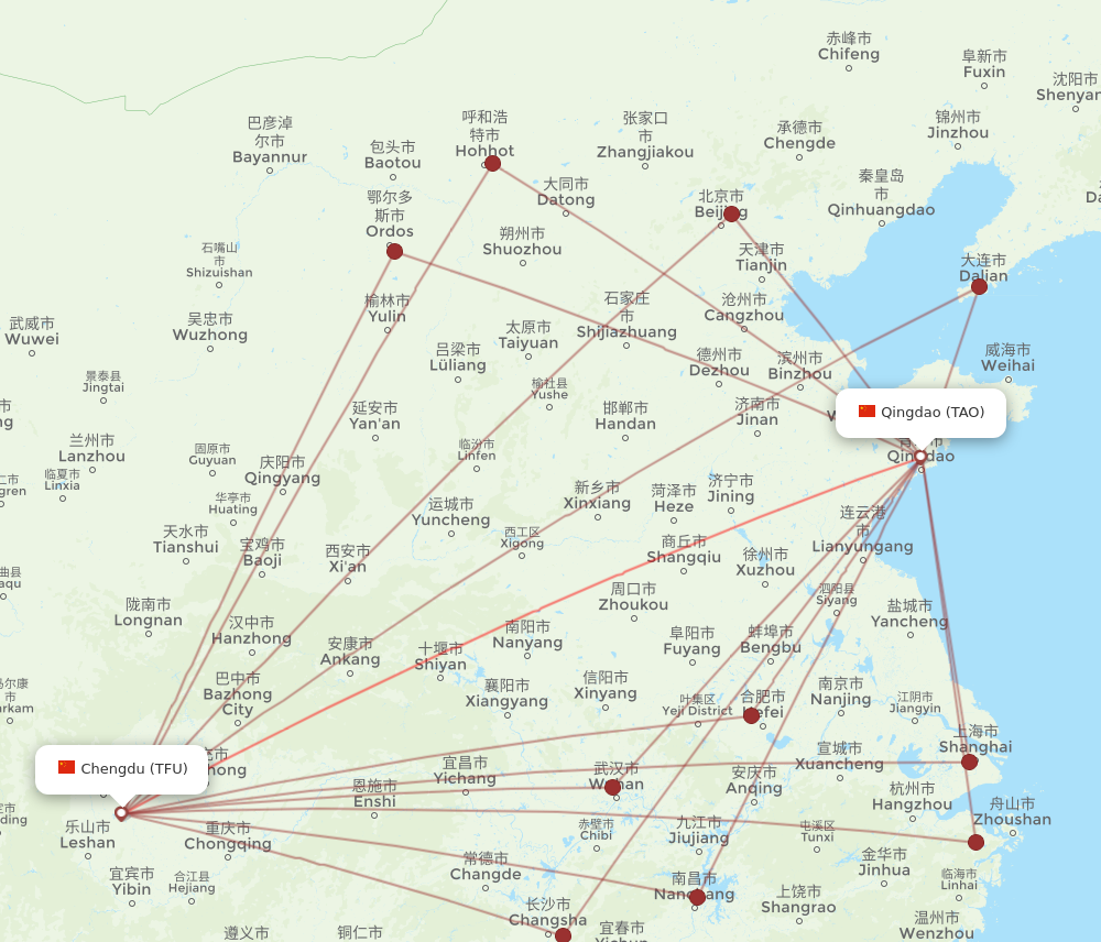 TFU to TAO flights and routes map