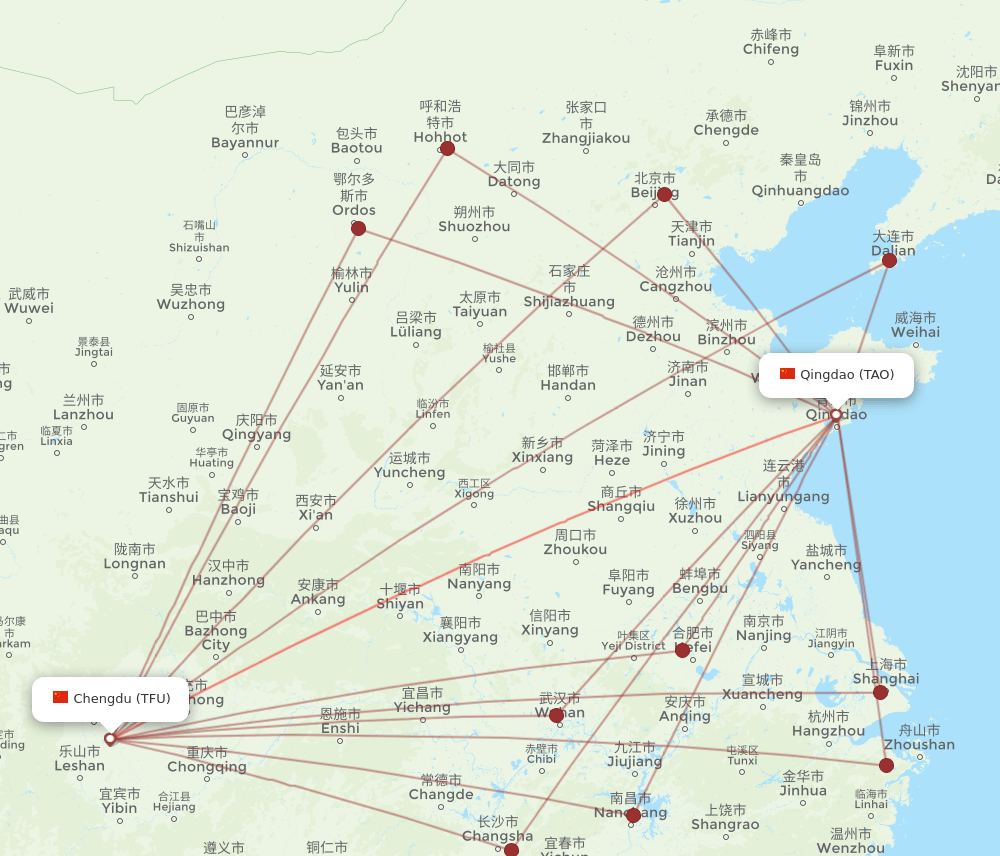 TFU-TAO flight routes
