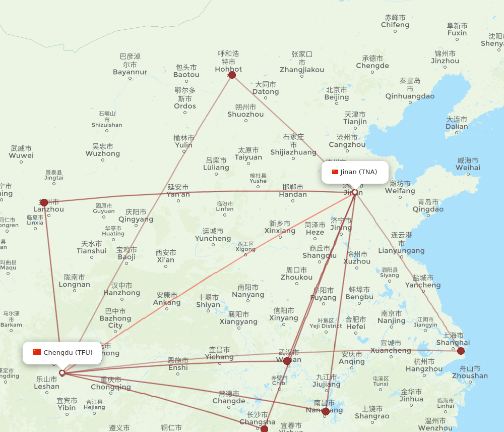 TFU to TNA flights and routes map