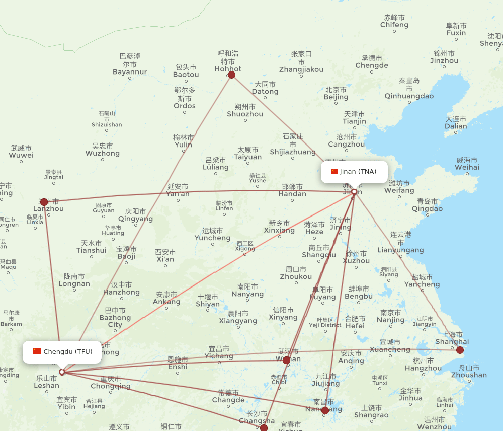 TFU to TNA flights and routes map