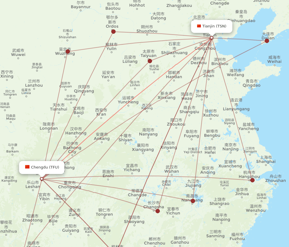 TFU-TSN flight routes