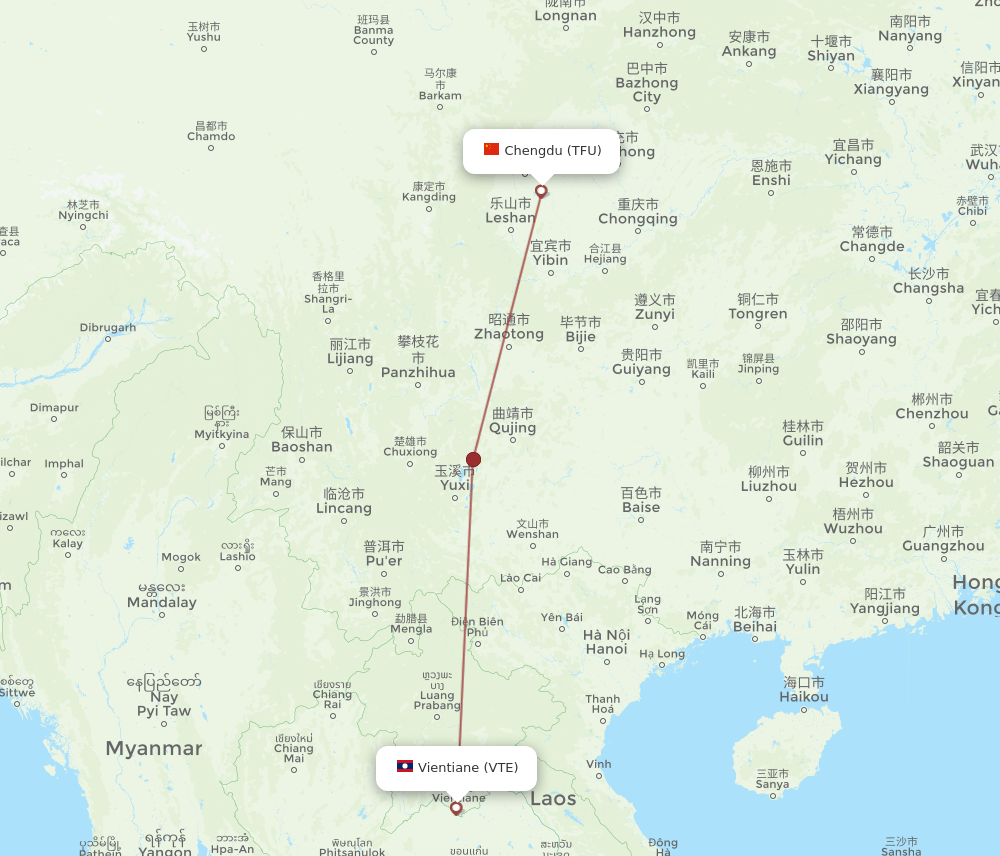 TFU-VTE flight routes