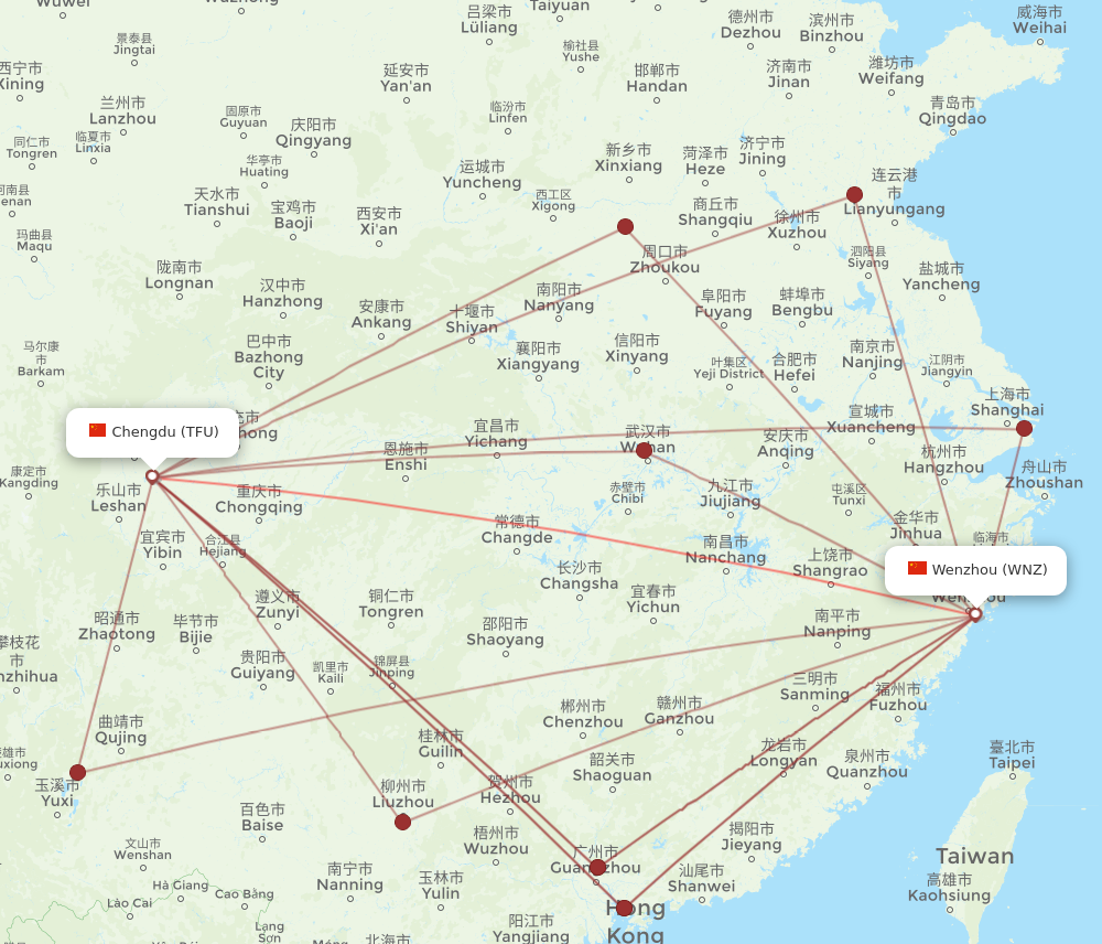 TFU to WNZ flights and routes map