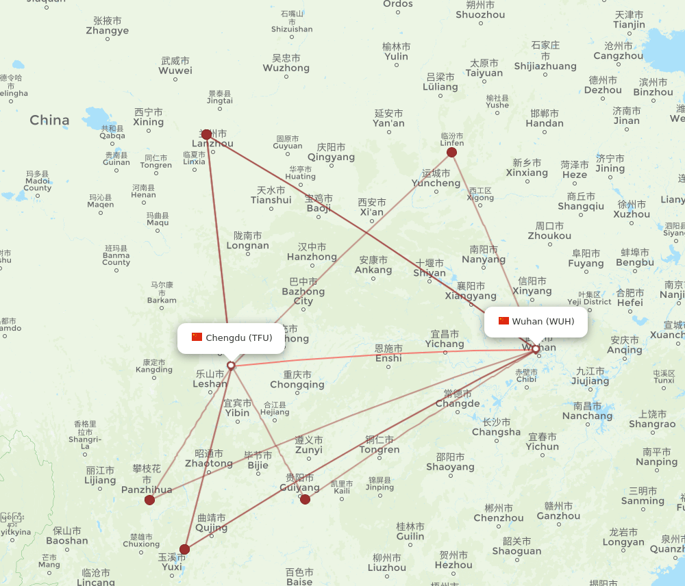 TFU to WUH flights and routes map