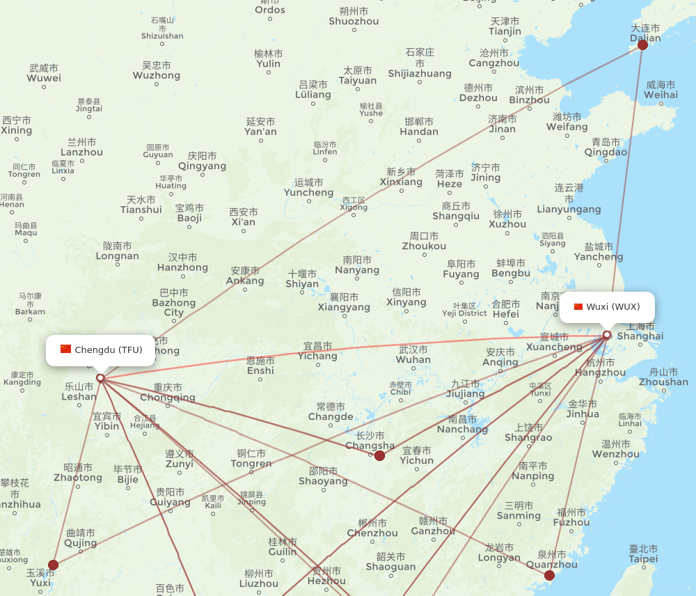TFU to WUX flights and routes map