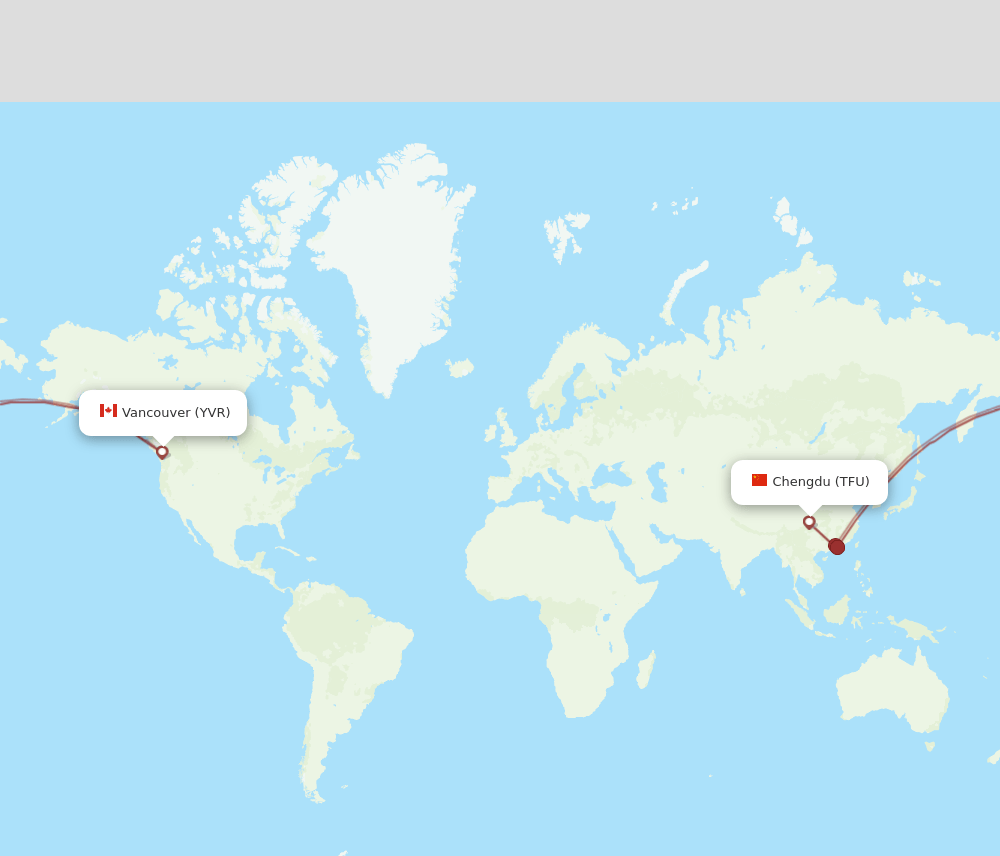Vancouver - Chengdu route map and flight paths