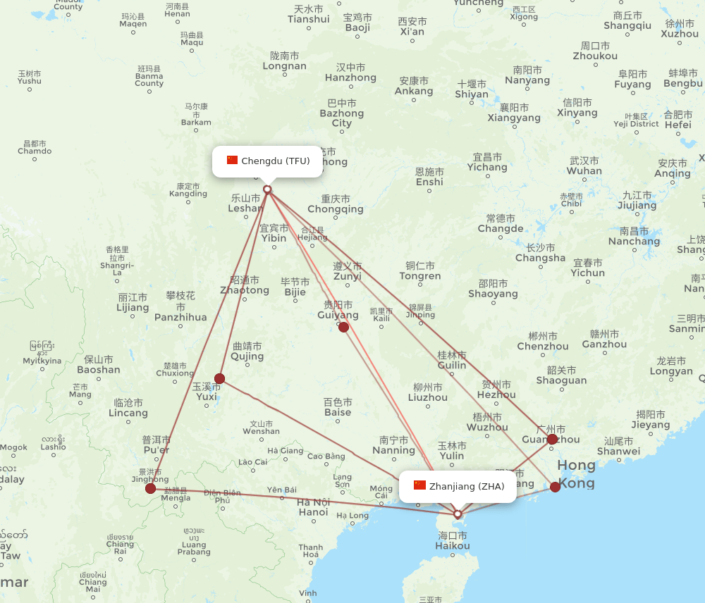 TFU-ZHA flight routes