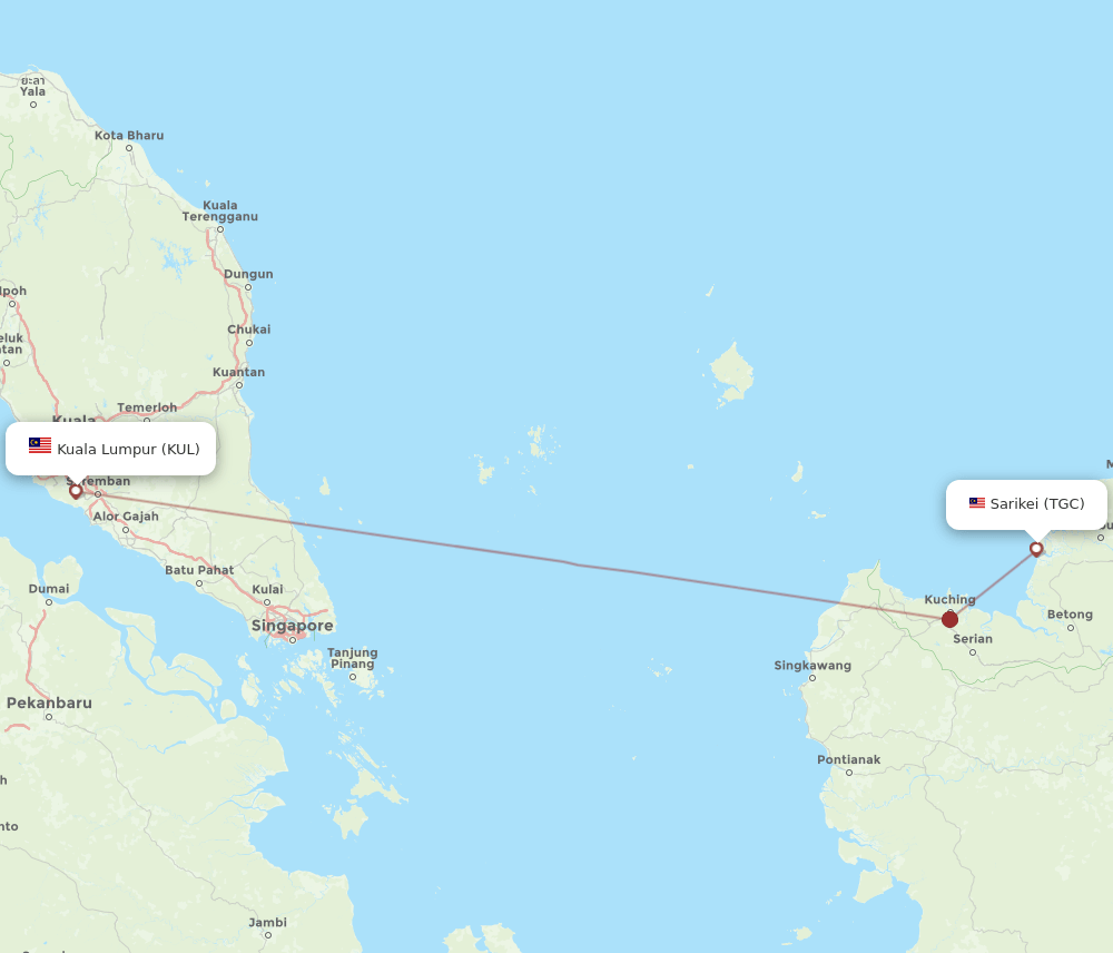 Kuala Lumpur - Sarikei route map and flight paths