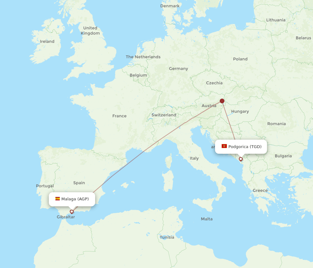 TGD-AGP flight routes