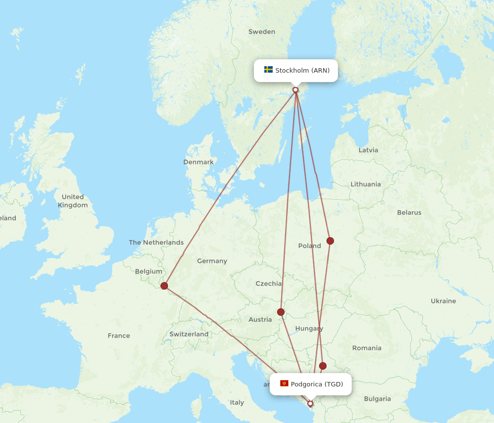 TGD-ARN flight routes