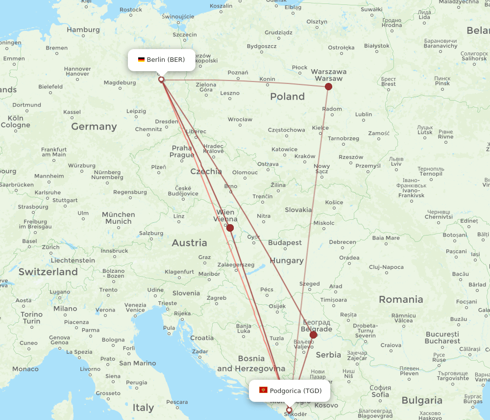TGD-BER flight routes