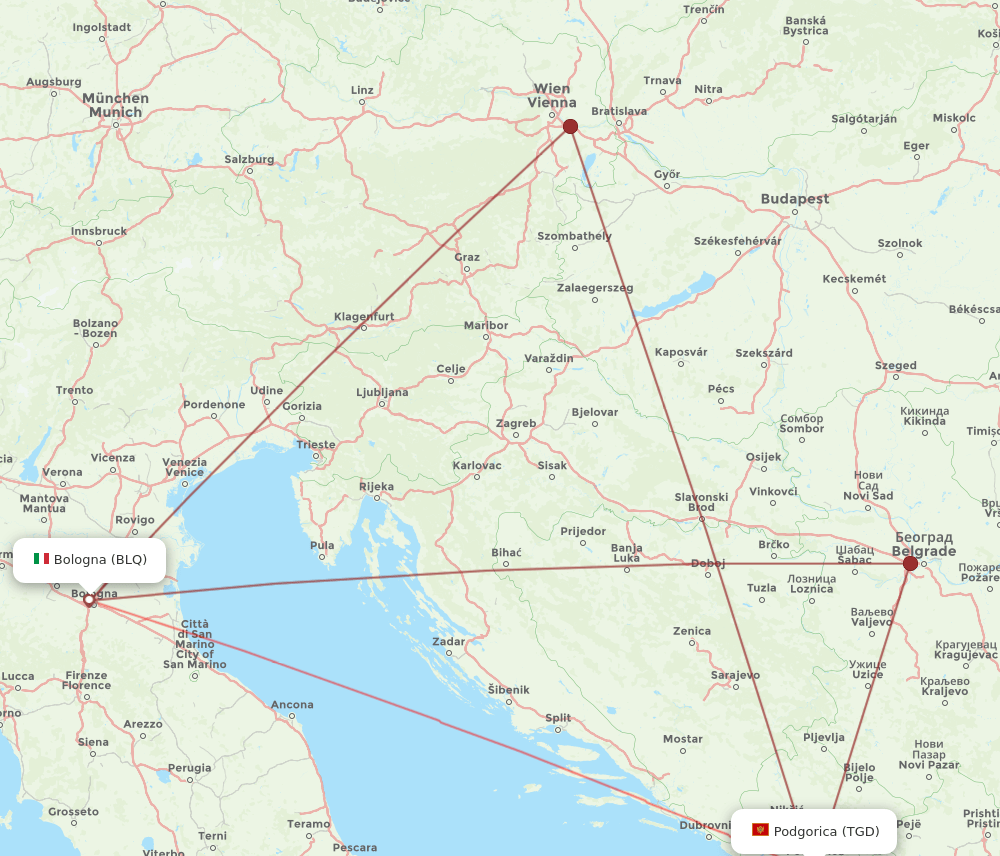 TGD to BLQ flights and routes map