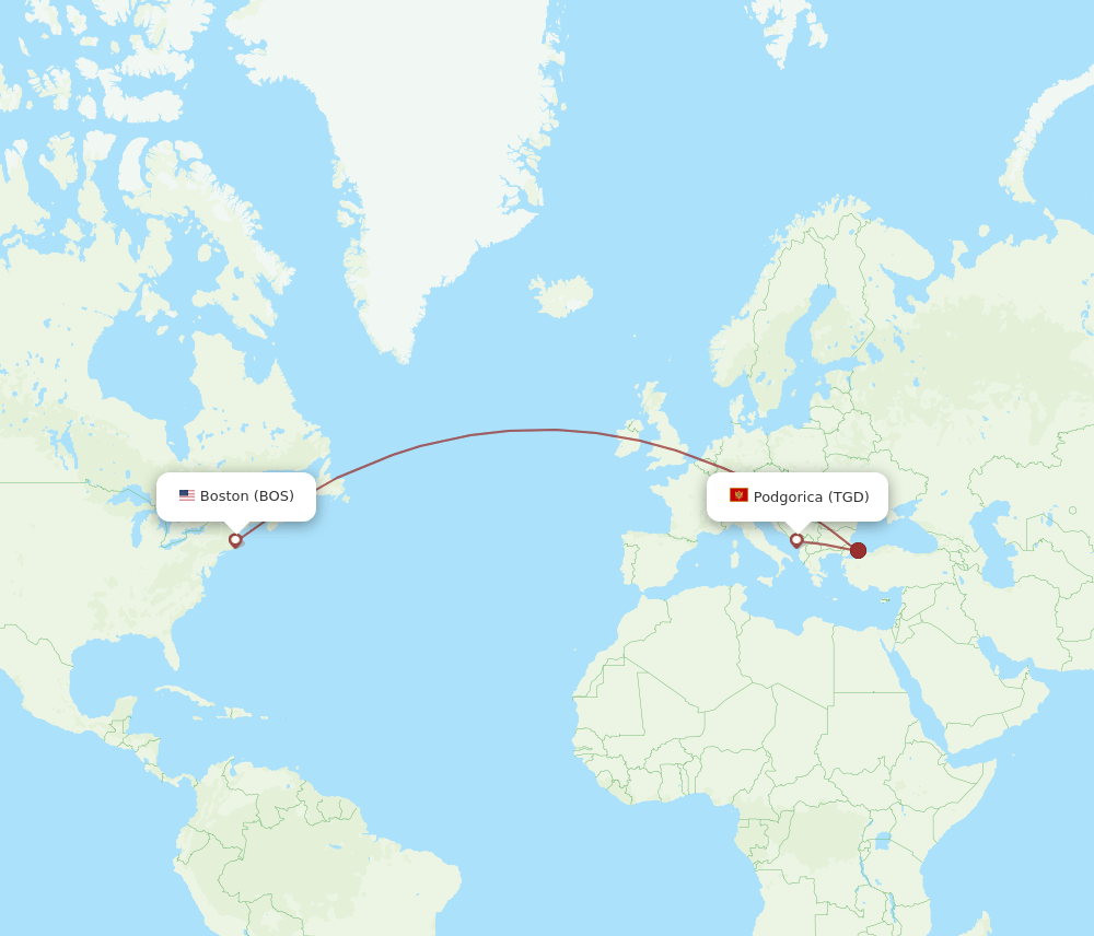 TGD-BOS flight routes