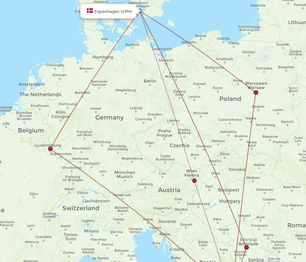 TGD-CPH flight routes