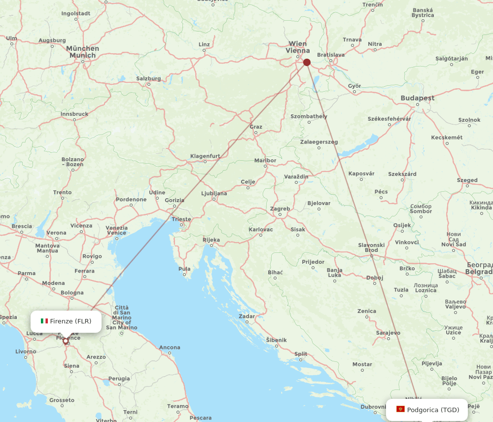 TGD to FLR flights and routes map