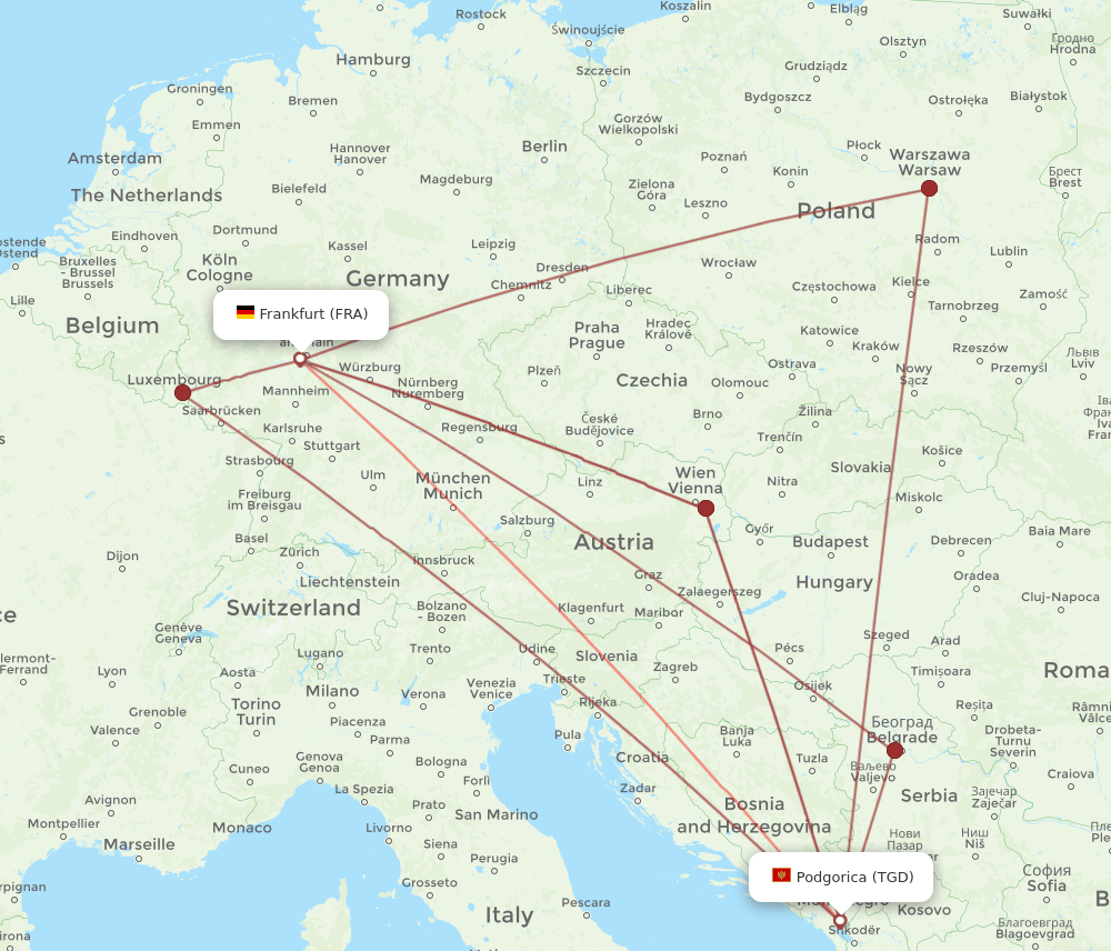 TGD-FRA flight routes
