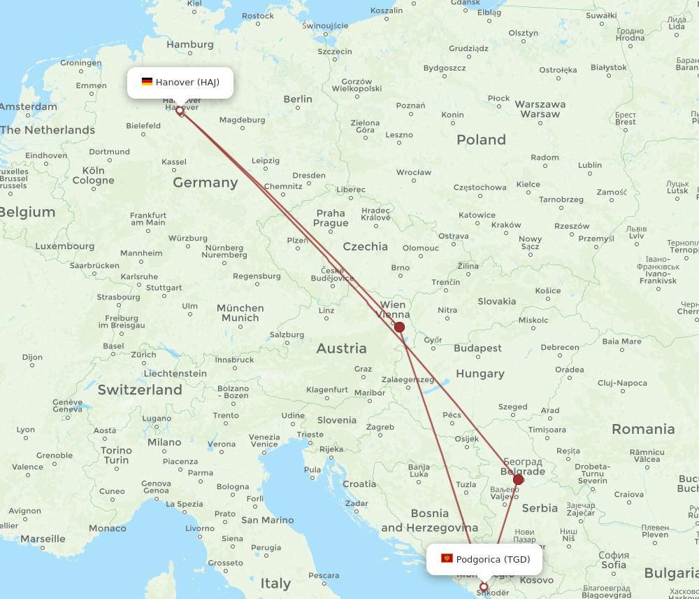 TGD-HAJ flight routes