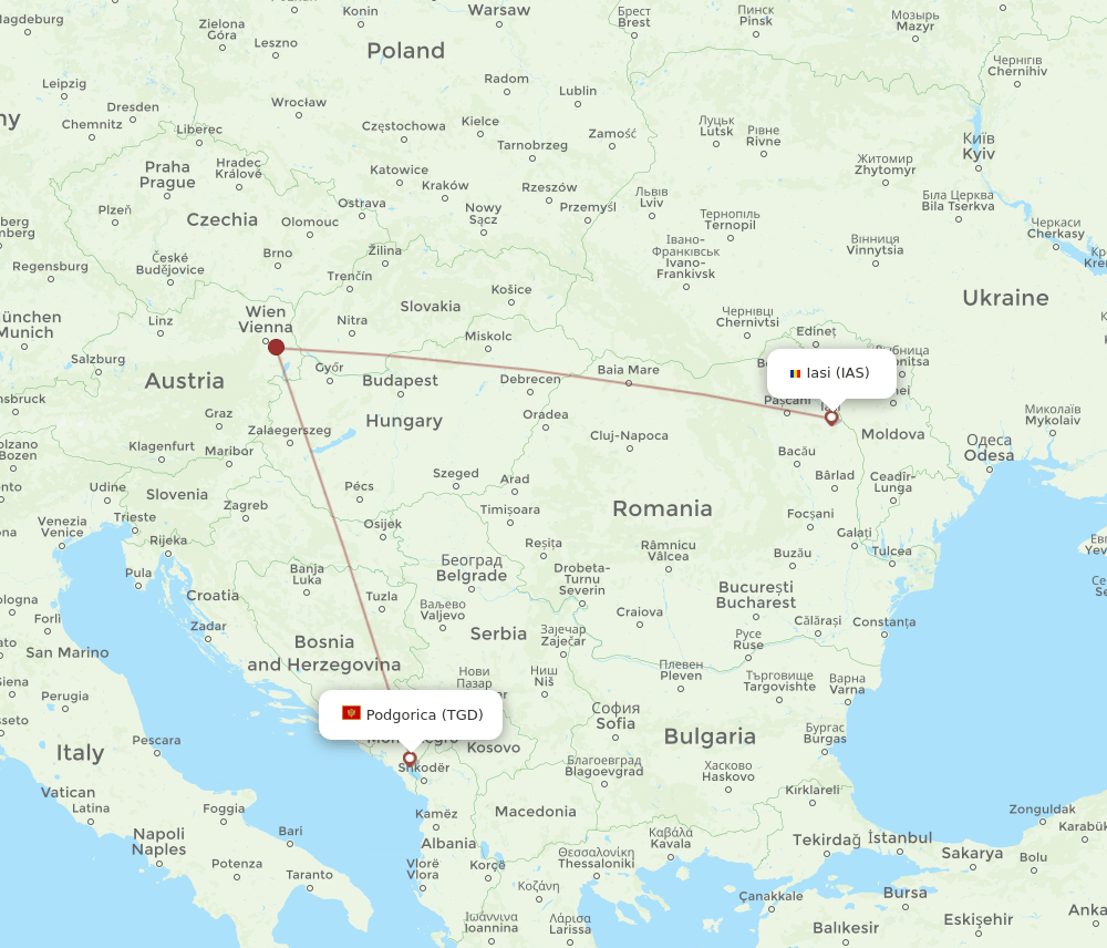 TGD to IAS flights and routes map