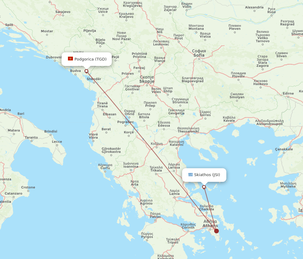 Skiathos - Podgorica route map and flight paths