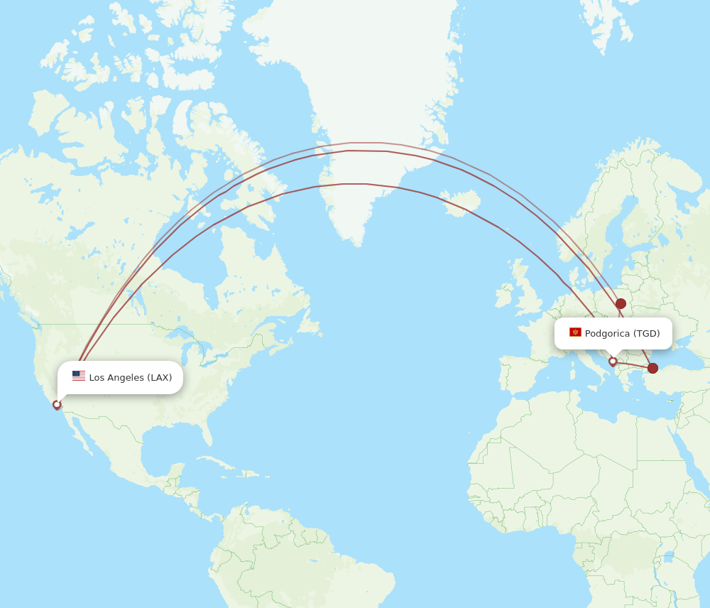 TGD-LAX flight routes