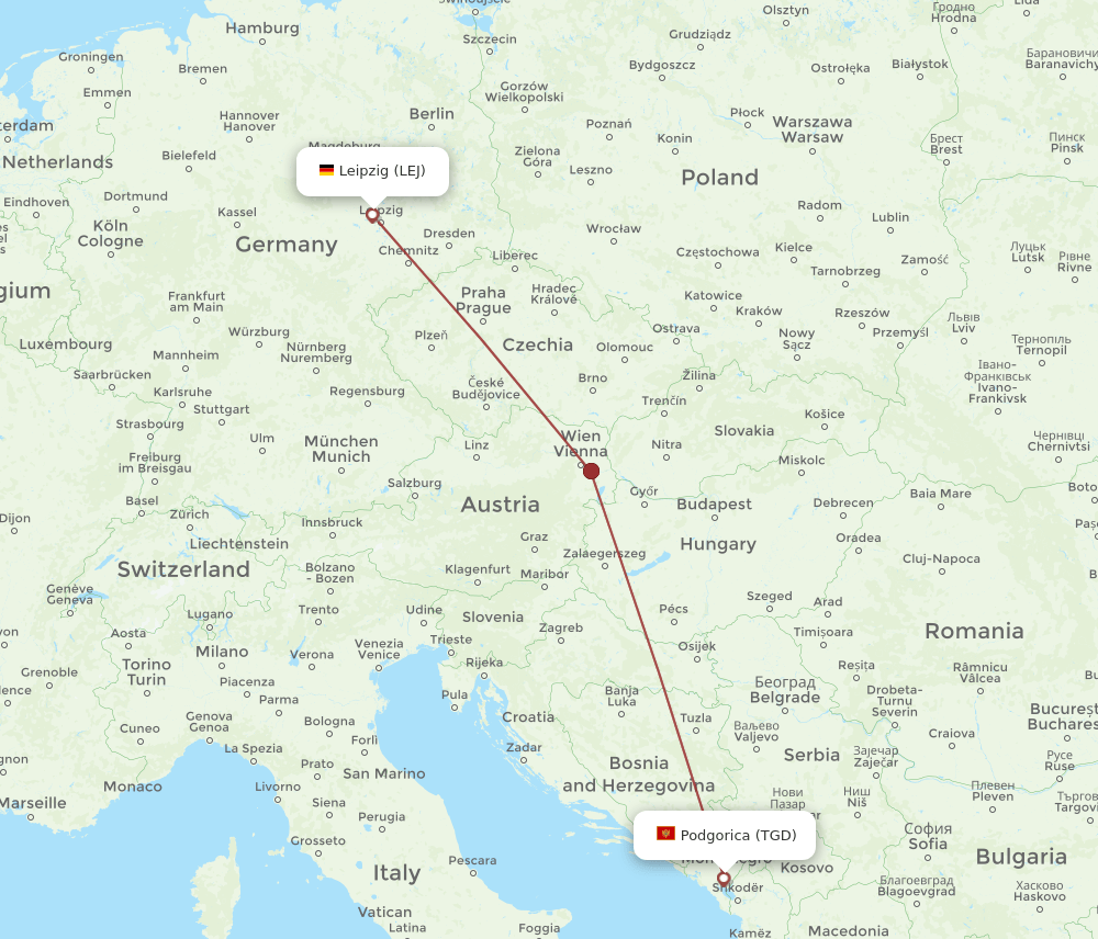 TGD-LEJ flight routes