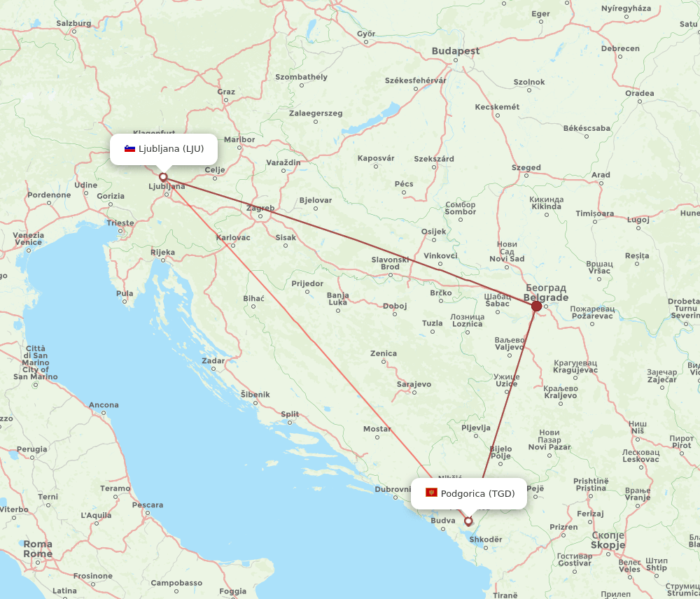 TGD to LJU flights and routes map