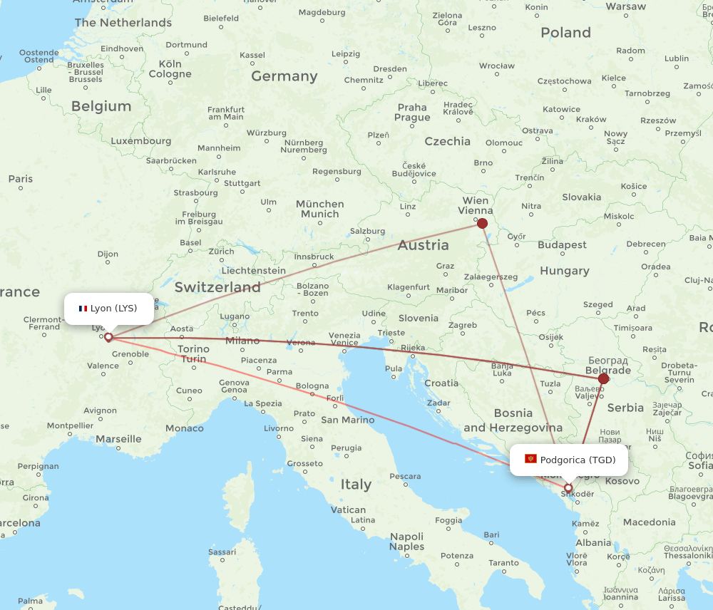 TGD-LYS flight routes