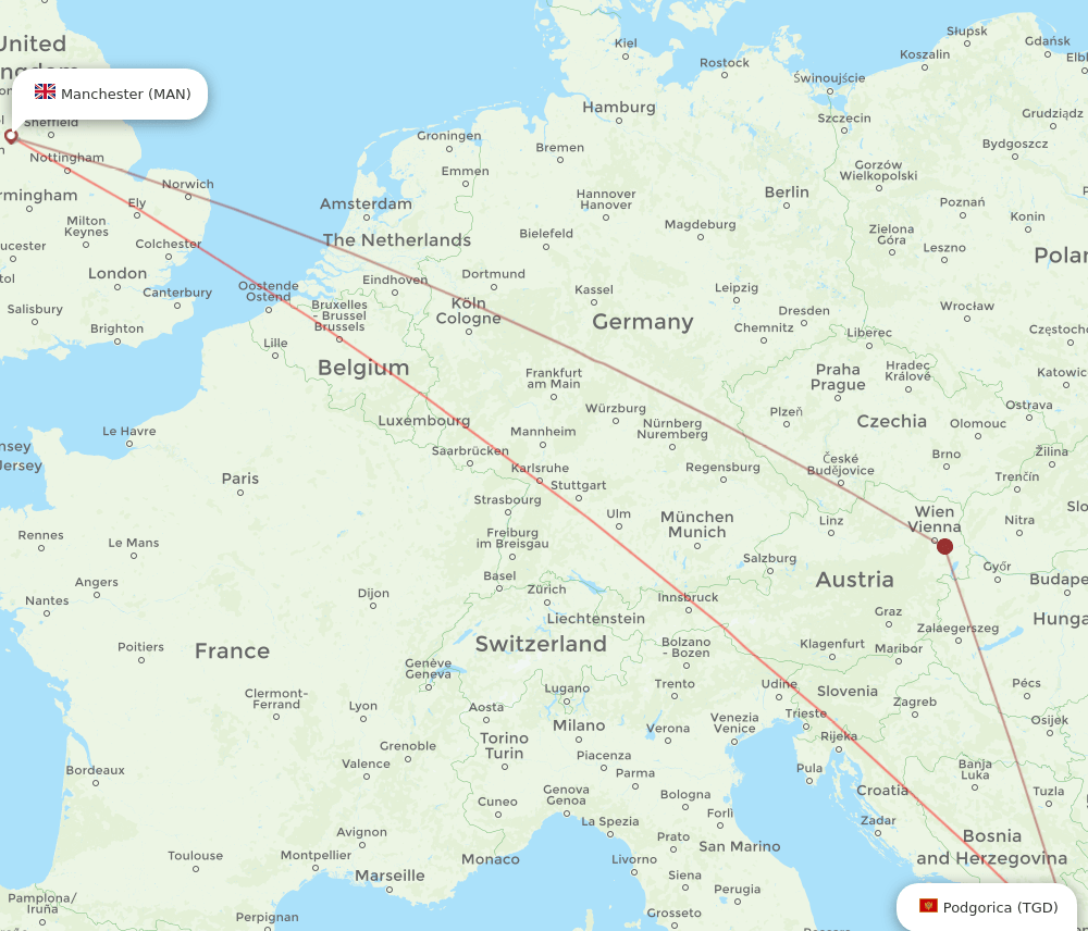 TGD-MAN flight routes
