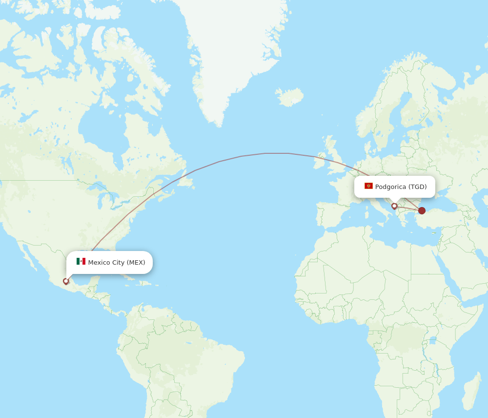 MEX to TGD flights and routes map