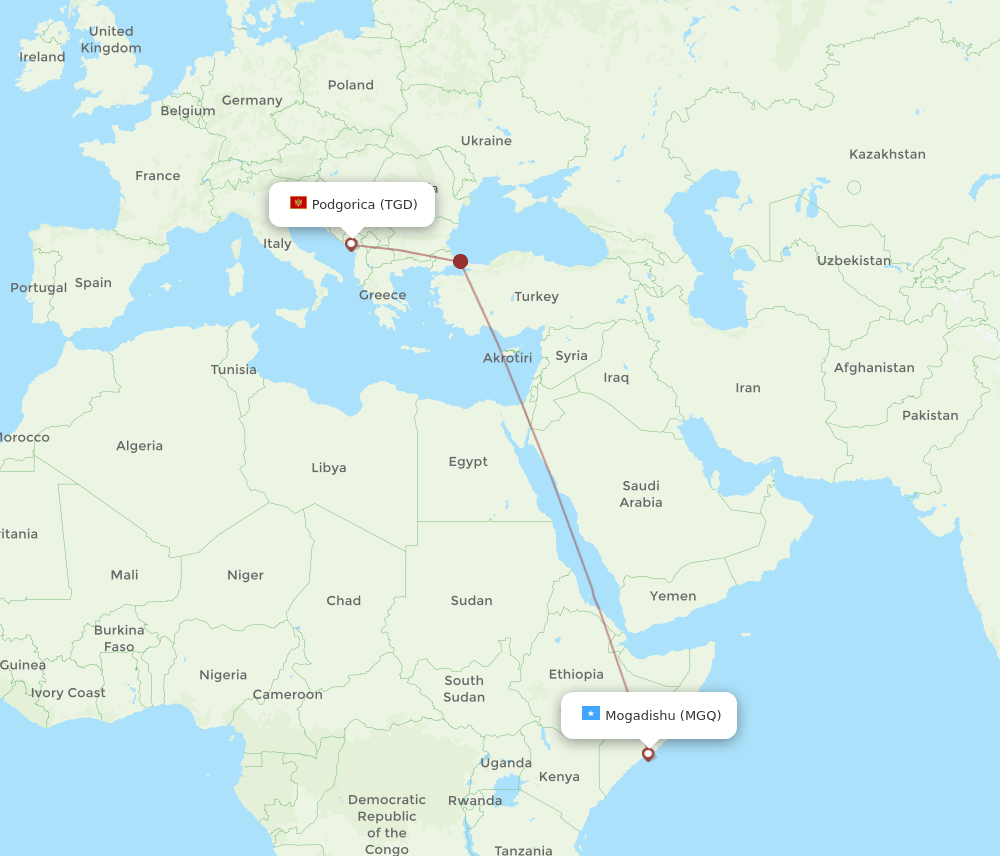 TGD-MGQ flight routes