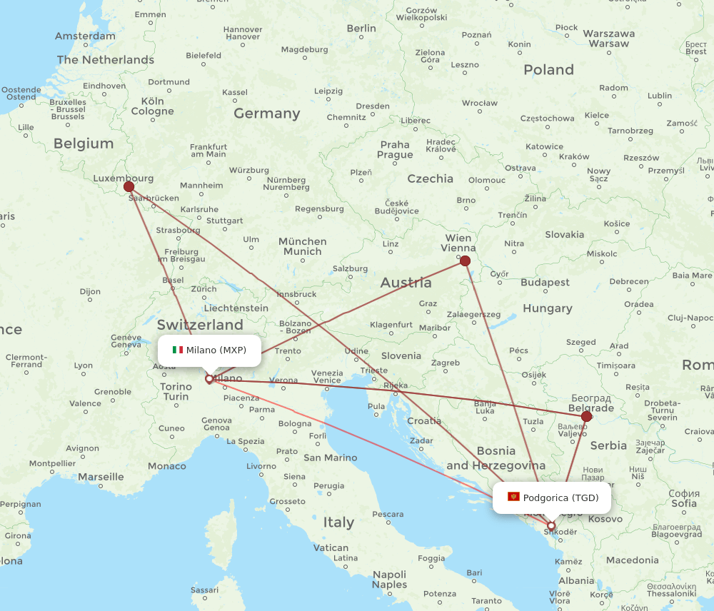 TGD-MXP flight routes