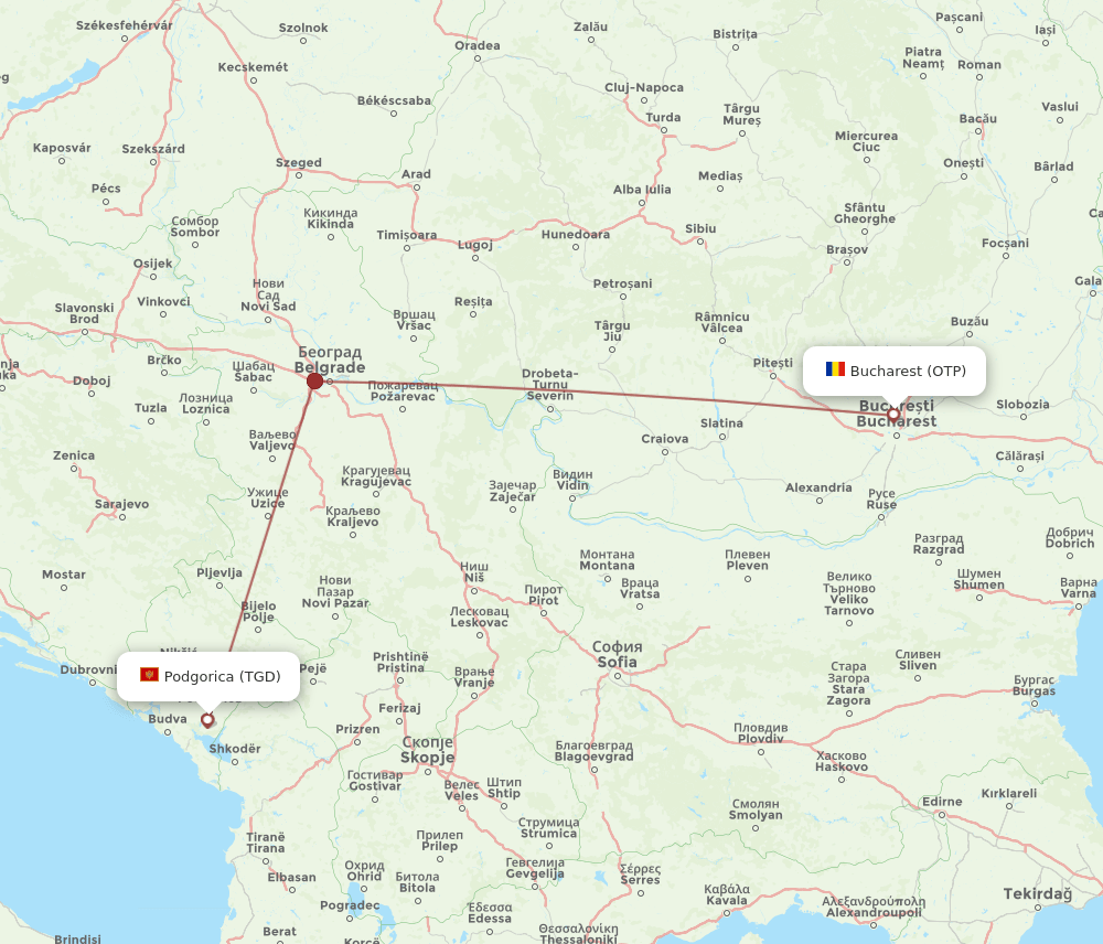 TGD to OTP flights and routes map