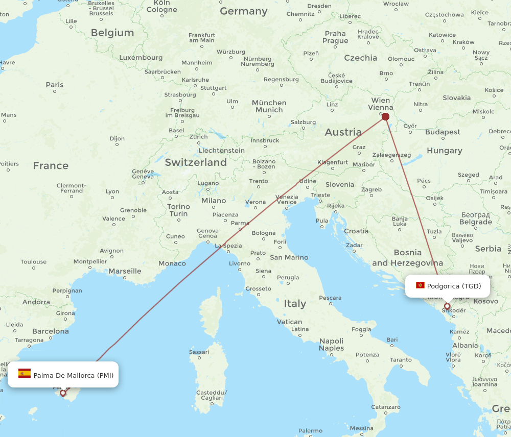 TGD-PMI flight routes